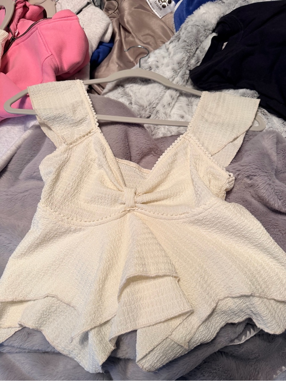 SHEIN Cream Textured Ruffle Peplum Tank